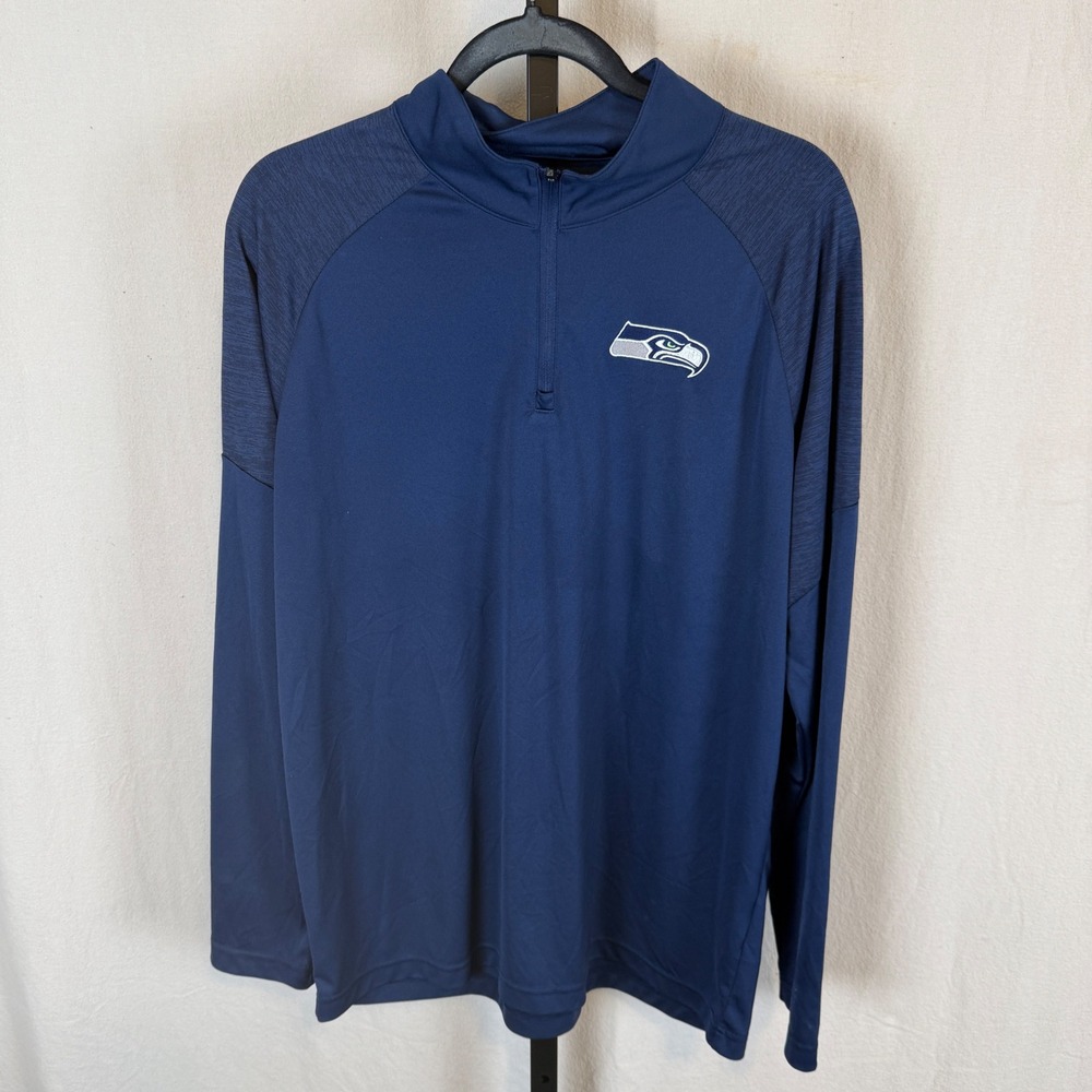 NFL Team Apparel Seattle Seahawks Mens Navy Blue Quarter Zip Pullover Large